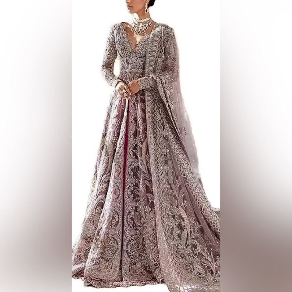 Lavish Embroidered Long Sleeve Dress Pakistani Indian maxi front open